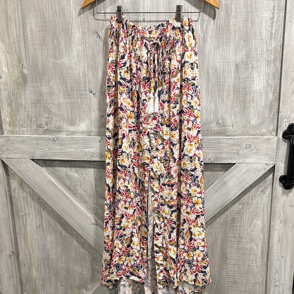 Rose & Rhyme size S women’s maxi skirt blue cream pink yellow floral L1